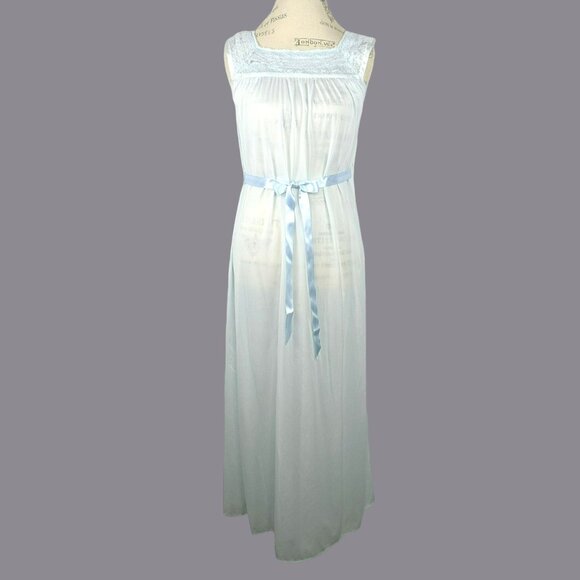 Vintage Henson Nightgown X Small Blue Long Old Hollywood - Picture 1 of 8